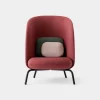 Red modern accent chair with plush cushion & black metal legs - Stylish single seating for living room & contemporary interiors