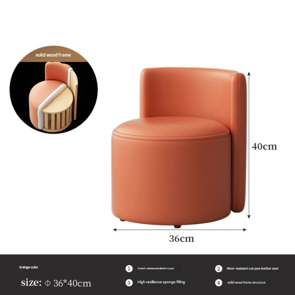 Orange modern curved upholstered accent chair (product display with texture detail) - Stylish single seating for living room & contemporary decor