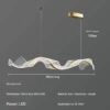 Wave-shaped LED pendant light 120cm with adjustable hanging wire, modern acrylic and aluminum chandelier for dining room and living room