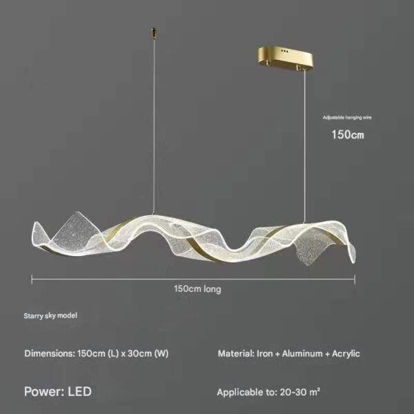 Starry Sky Wave LED Pendant Light - 150cm Gold & White Wavy Chandelier for 20-30㎡ Living Room Dining Room