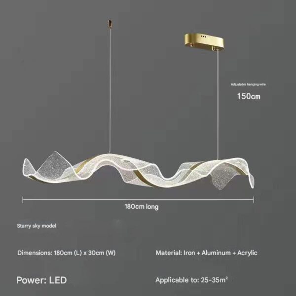 Starry Sky Wave 180cm LED Pendant Light - Gold & White Wavy Chandelier for 25-35㎡ Large Living Room Dining Room