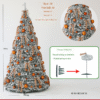 210cm No-Light Telescopic Folding Christmas Tree - Pre-decorated with 30 beige-orange bows, 56x4cm/25x6cm/25x8cm orange ornaments, one-pull molding easy storage holiday decor