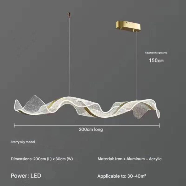 Starry Sky Wave 200cm LED Pendant Light - Gold & White Wavy Chandelier for 30-40㎡ Large Living Room Dining Room