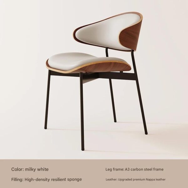 modern upholstered accent chair with curved wooden backrest and padded seat for dining or living room