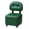 Green modern round-back vanity chair with cushioned seat and storage ottoman.