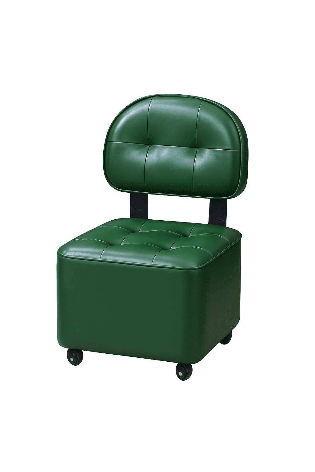 Green modern round-back vanity chair with cushioned seat and storage ottoman.