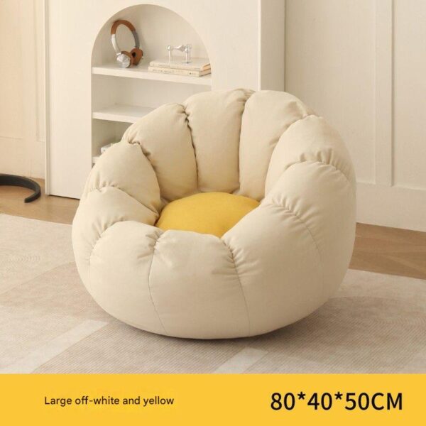 Soft cream lazy sofa chair with plush fleece cover and EPS bead filling, ideal for relaxing in the living room or bedroom.”