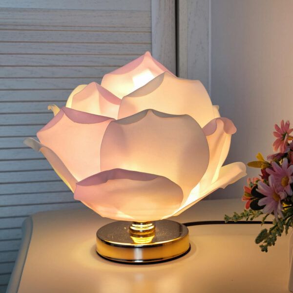 Rose flower table lamp in soft warm light for bedroom and home decor
