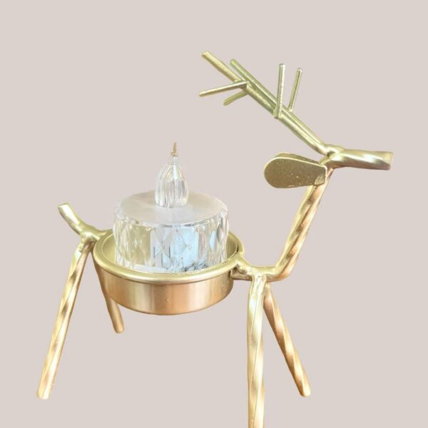 Gold Reindeer Metal Tealight Candle Holder for Christmas Table Decor