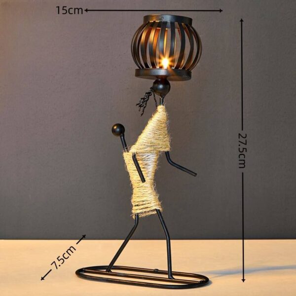 Handcrafted iron art figure lamp with rope-wrapped design, vintage decorative table light