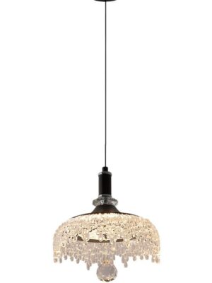 Vintage Crystal Tassel Pendant Chandelier - Black Suspension Rod with Cascading Crystal Details for Luxury Interiors