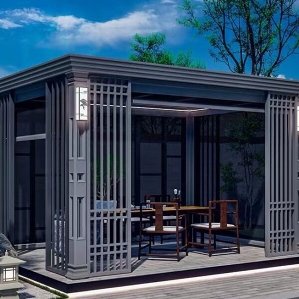 Outdoor Lattice Panel Enclosed Pergola Pavilion - Patio Garden Backyard Enclosed Shade Structure for Outdoor Dining & Relaxation