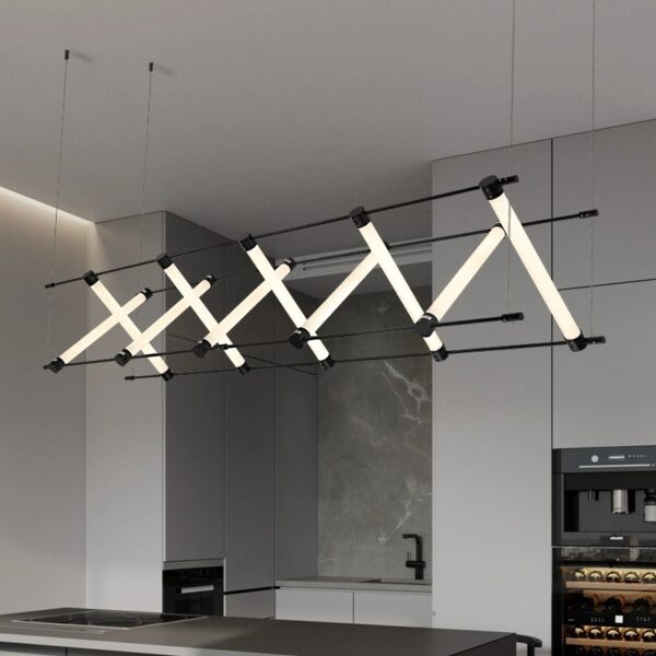 Modern Geometric LED Pendant Light - Adjustable Hanging Linear Lamp for Kitchen Dining Room