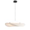 Modern Minimalist Curved Pendant Light with Wood-Textured Shade - Black Suspension Rod for Living Room Dining Room
