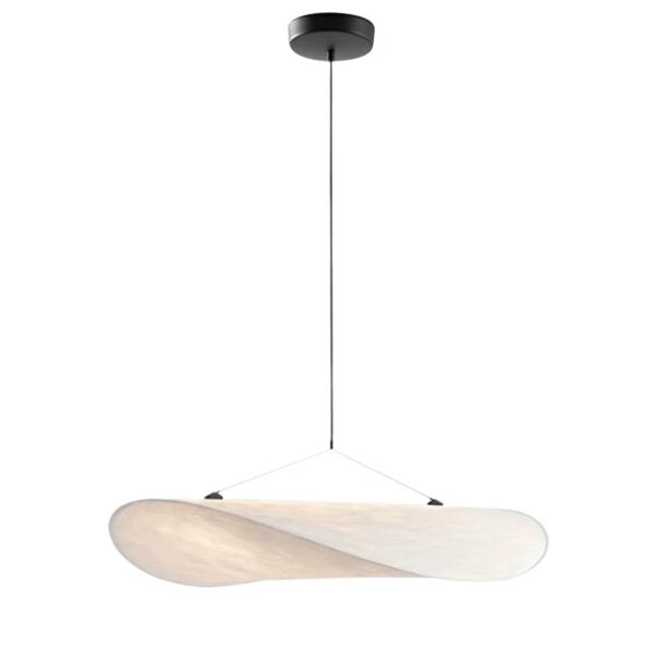 Modern Minimalist Curved Pendant Light with Wood-Textured Shade - Black Suspension Rod for Living Room Dining Room