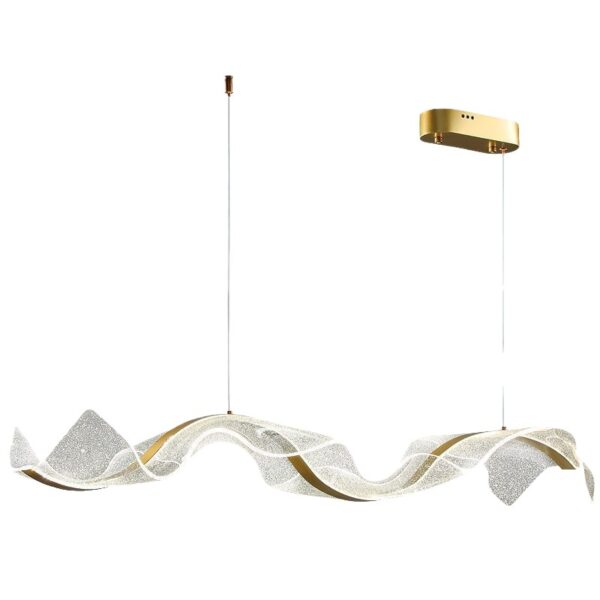 Modern LED wave-shaped pendant light with gold accents for dining room and living room decor