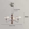 3-Head Metal & Wood Bead Chandelier (78cm Diameter) - 50cm Adjustable Hanging Chain, 15cm Ceiling Base for Interior Spaces