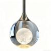 Modern Moon Texture Globe Pendant Light - Polished Metal Suspension Rod with Frosted Glass Sphere Shade