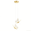 2-Head Butterfly-Shaped Pendant Light - Gold Ceiling Base, White Textured Shades & Adjustable Suspension Wires for Decorative Interiors