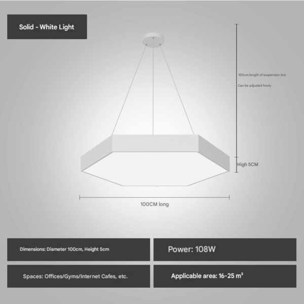 实白100 Modern Hexagon LED Pendant Light for Office, Gym, Coffee Shop & Commercial Spaces – Minimalist Hanging Ceiling Lamp