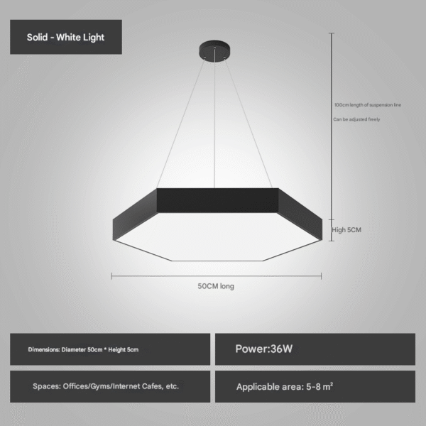 实黑50 Modern Hexagon LED Pendant Light for Office, Gym, Coffee Shop & Commercial Spaces – Minimalist Hanging Ceiling Lamp