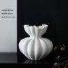 Sculptural white ceramic vase with pleated design, modern decorative flower vase for home interior styling, 24cm height