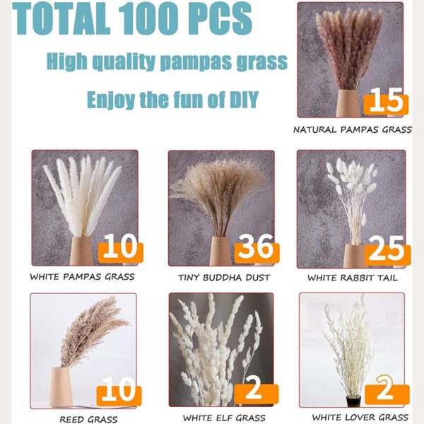100-Piece Assorted Dried Flower Bulk Set - Boho Rustic Home Decor Floral Craft Kit