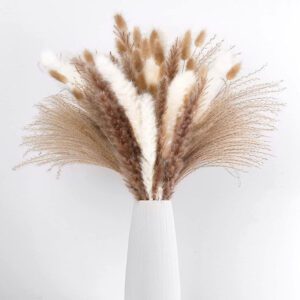 Dried Pampas Grass Bouquet in White Minimalist Vase - Modern Boho Home Decor Arrangement