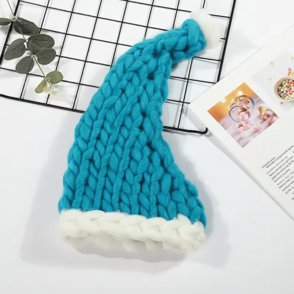Blue and White Knitted Santa-style Hat - Festive Decor Accessory