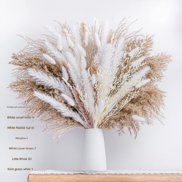 White Dried Pampas Grass Bouquet in Minimalist Vase - Modern Boho Home Decor Arrangement