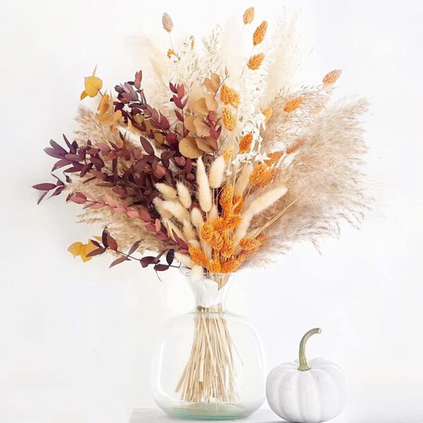 Warm-Toned Dried Pampas Grass Bouquet in Vase - Autumn Boho Home Decor Arrangement