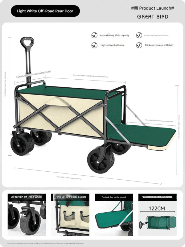 Light-frame & Green Foldable Outdoor Utility Cart (with Multi-angle Detail Diagrams)