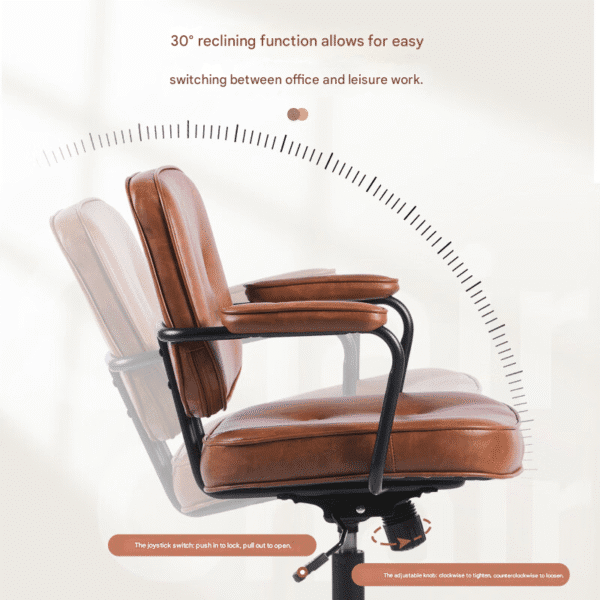 Vintage Leather Office Leisure Swivel Chair – Comfortable Adjustable Desk Chair with Five-Star Casters
