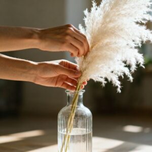 Feather Decor in Glass Vase - Elegant Home Interior Accent Piece