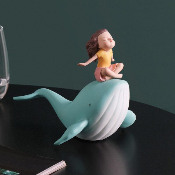 Whimsical Girl & Whale Decor Figurine - Cute Desktop Kids Room Ornament
