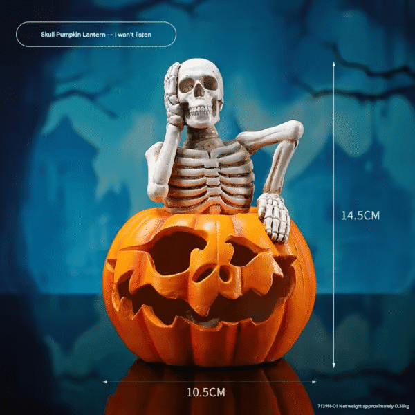 Skeleton Figurine on Jack-o’-lantern - Halloween-themed Decorative Ornament