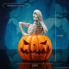 Skeleton Figurine on Jack-o’-lantern - Halloween-themed Decorative Ornament