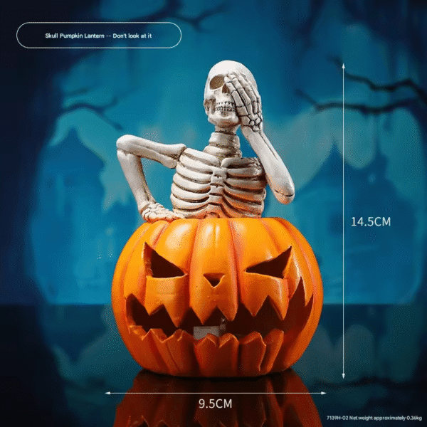 Skeleton Figurine on Jack-o’-lantern - Halloween-themed Decorative Ornament