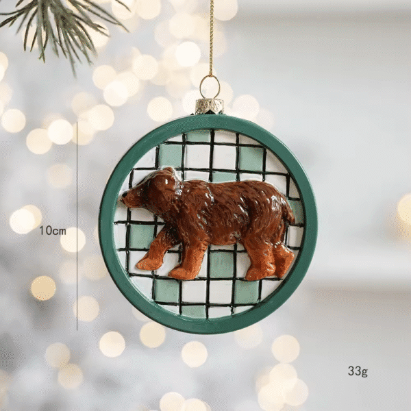 Christmas-themed Brown Bear Decorative Ornament (in Green Hanging Frame, Festive Style)