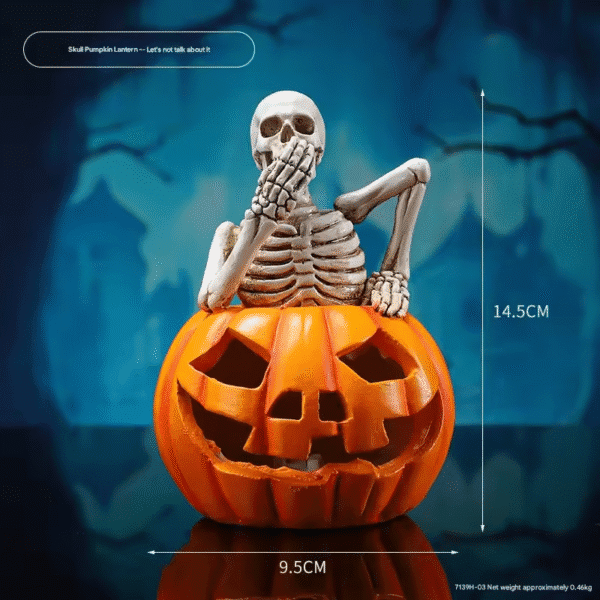 Skeleton Figurine on Jack-o’-lantern - Halloween-themed Decorative Ornament