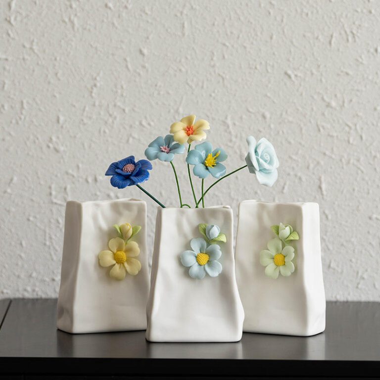 Set of Small Decorative Ornaments With Colorful Flower Accents