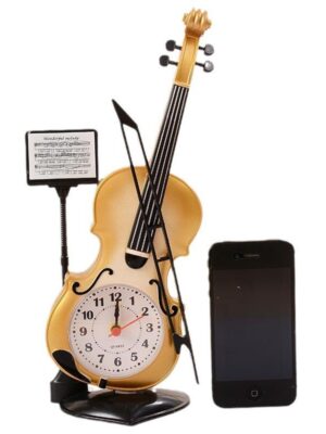 Violin-shaped Decorative Clock with Mobile Phone - Creative Desktop Ornament