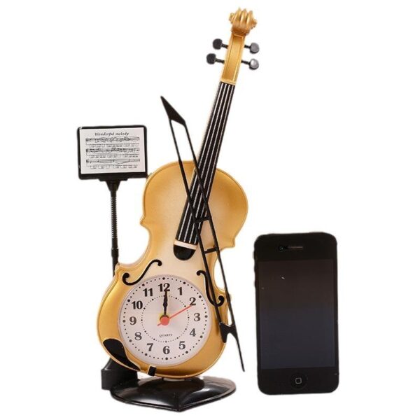 Violin-shaped Decorative Clock with Mobile Phone - Creative Desktop Ornament