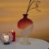 Red-to-White Gradient Decorative Vase with Matching Small Decor & Candle (Tabletop Display)