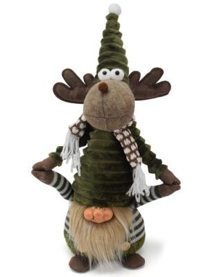 Whimsical Moose Figurine Decorative Ornament (Wearing Knit Outfit & Tall Pointed Hat)