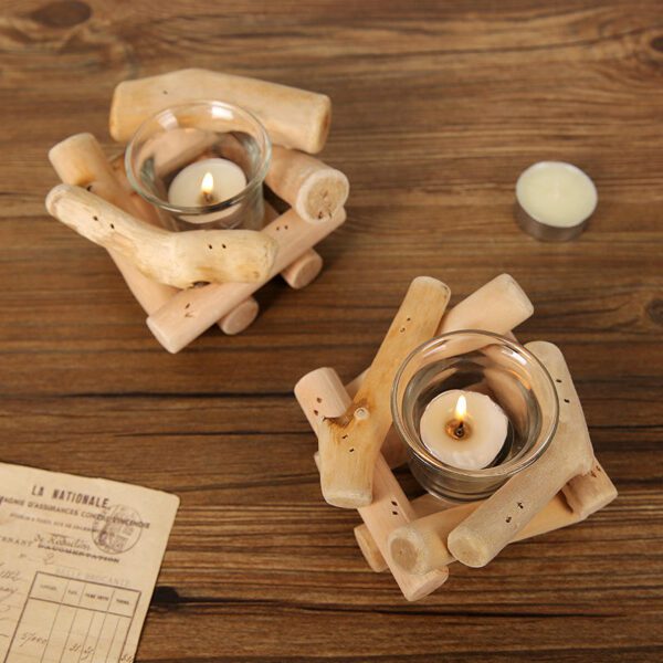 Wooden Root-style Candle Holder Decor Set (Tabletop Display)