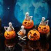 Halloween-themed Jack-o’-lantern Decor with Skeleton Figurines & Lighting - Festive Ornament