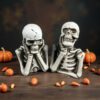 Halloween-themed Skeleton Figurines with Pumpkin Decor - Festive Desktop Ornament