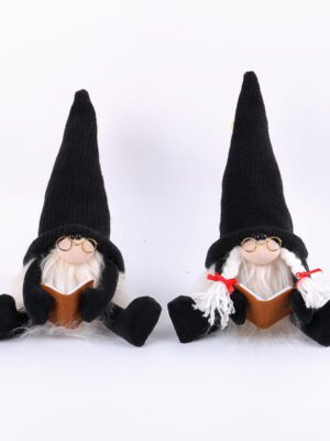 Pair of Gnome-shaped Decorative Ornaments (with Black Pointed Hats)