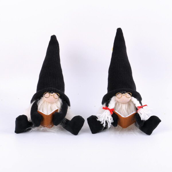 Pair of Gnome-shaped Decorative Ornaments (with Black Pointed Hats)